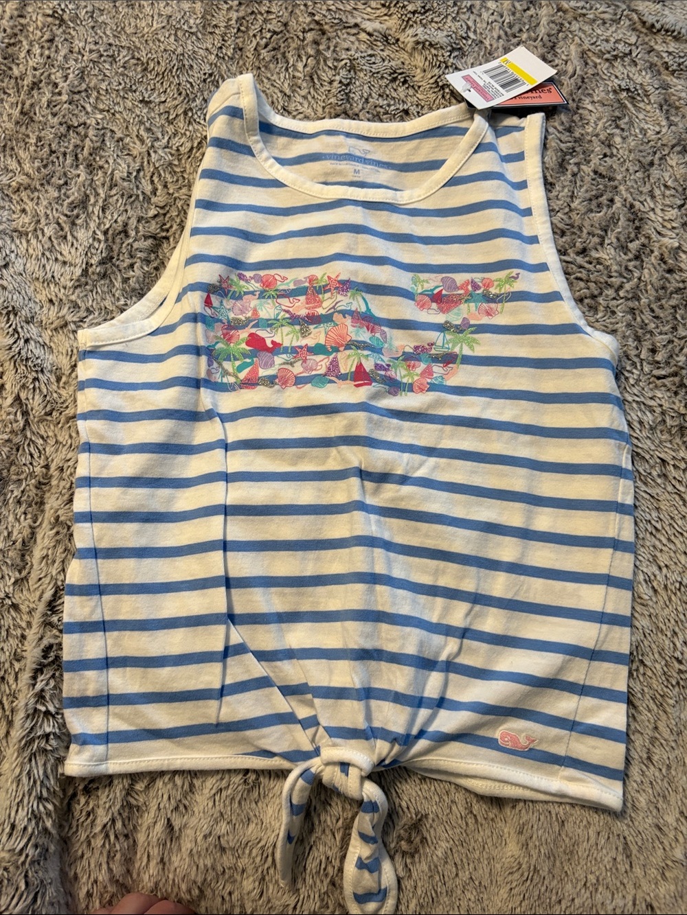 Vineyard Vines Striped Tie-Front Tank with Floral Whale Graphic